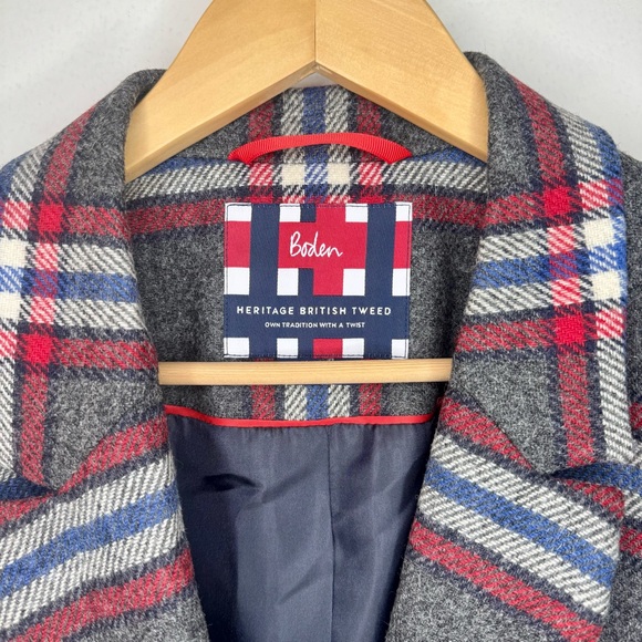 BODEN Heritage Vintage Tweed Gray Wool Plaid Blazer Women’s U.S. 16 Preppy EUC - Picture 2 of 9